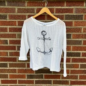 Atlantis Spirit White and Gray Anchor Symbol Open Knit Long Sleeve Swim Cover